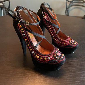 Black velvet beaded heels Size 40 (Size 9)